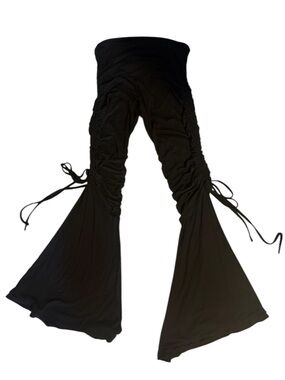 OM GROWN Black Flare Ruched Drawstring Side Leggings Pants Festival Yoga Small